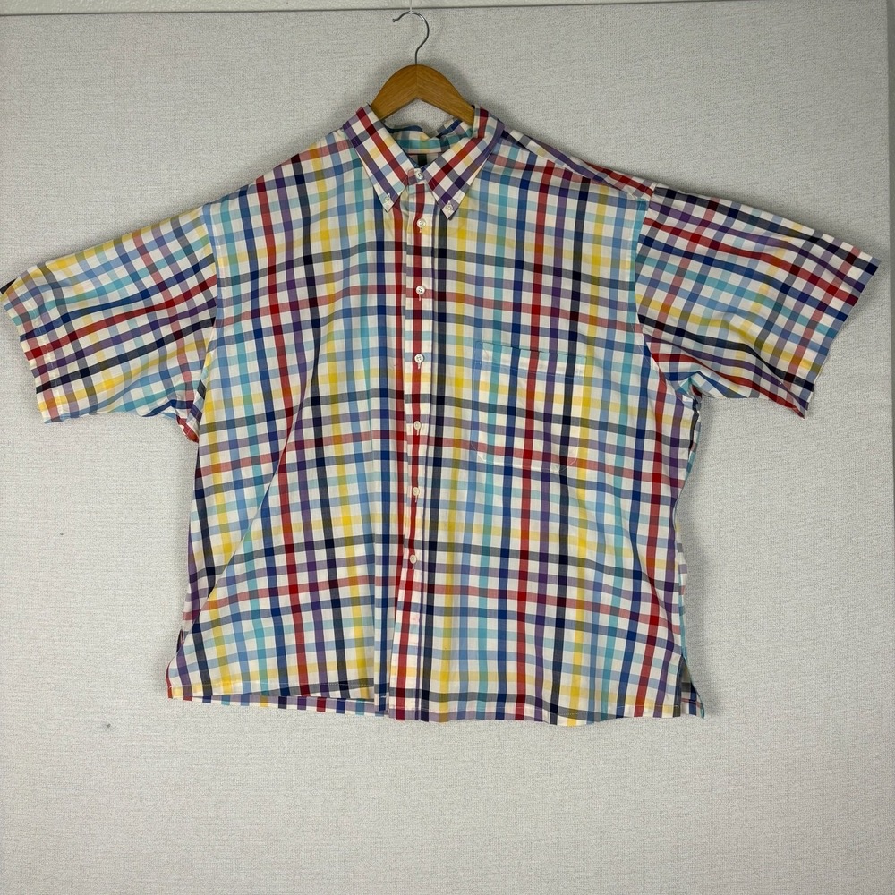 Tuttle Golf Button Down Mens XXL Cotton Short Sleeve Rainbow Plaid Made in USA